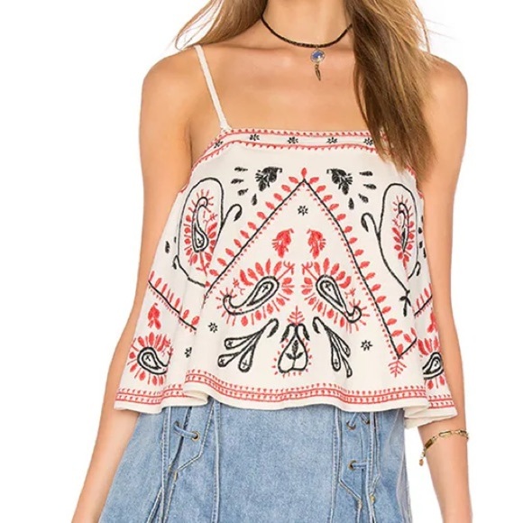 FREE PEOPLE Flirt Alert Tube Top Ivory Paisley Bandana Festival Top Medium - Picture 1 of 6